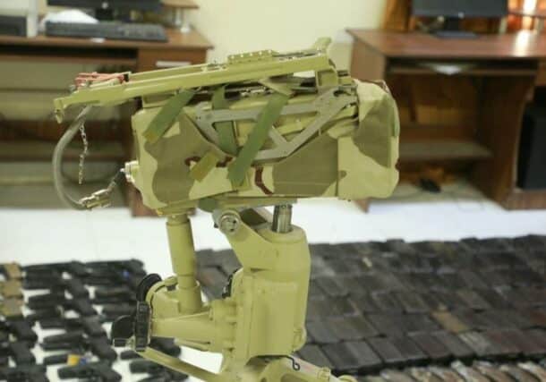 A Kornet anti-tank missile launcher, pistols, and ammunition are seen in this handout image released by Sudanese authorities on September 12, 2026.