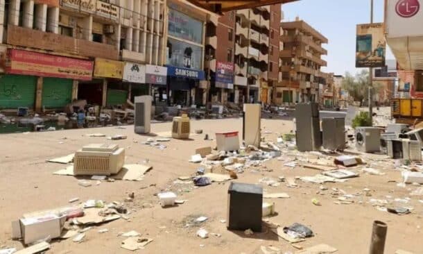A view of Al-Hurriya Street market following the outbreak of fighting and widespread looting, in Khartoum, Sudan, on July 14, 2025 Al Arabiya photo
