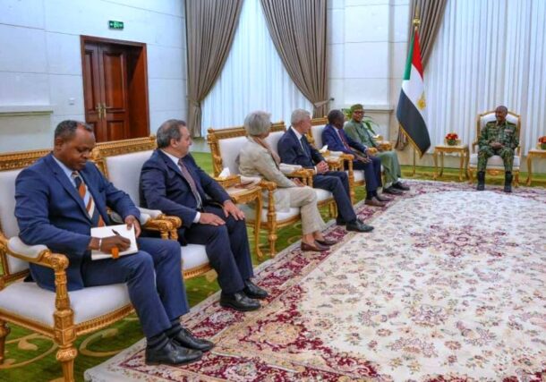 Abdel Fatah al-Burhan, head of the Sovereign Council, meets the Quintet delegation in Khartoum on September 9, 2026