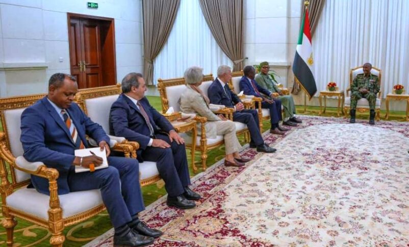 Abdel Fatah al-Burhan, head of the Sovereign Council, meets the Quintet delegation in Khartoum on September 9, 2026