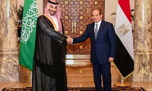 Abdel Fattah al-Sisi, Egypt President shakes hands with the visiting Mohamed bin Salman Saudi Crown Prince in Cairo on Sept 15, 2026