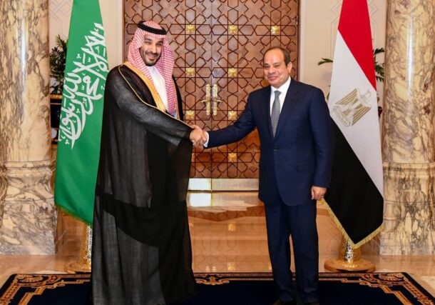 Abdel Fattah al-Sisi, Egypt President shakes hands with the visiting Mohamed bin Salman Saudi Crown Prince in Cairo on Sept 15, 2026