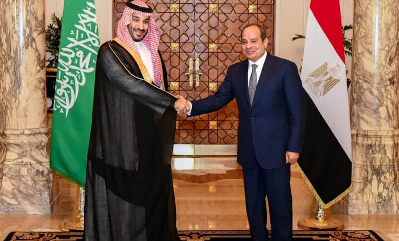 Abdel Fattah al-Sisi, Egypt President shakes hands with the visiting Mohamed bin Salman Saudi Crown Prince in Cairo on Sept 15, 2026