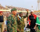 Sudan's army chief Abdel Fattah al-Burhan addresses thousands of youth gathered at Khartoum Stadium on September 26, 2026.
