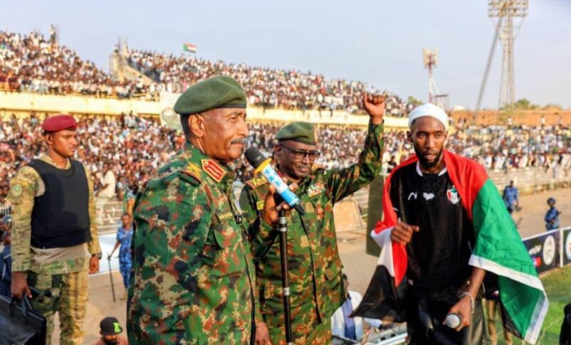 Sudan's army chief Abdel Fattah al-Burhan addresses thousands of youth gathered at Khartoum Stadium on September 26, 2026.