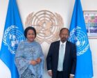 Former PM Abdalla Hamdok poses with UN Deputy Secretary-General Amina Mohammed in New York on Sept 20, 2026