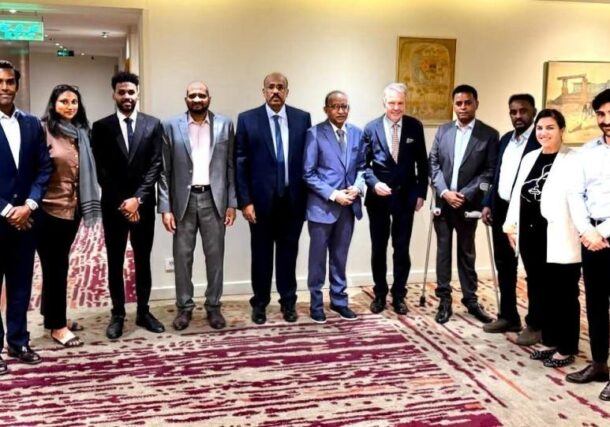 Pekka Haavisto UN Special Envoy for Sudan pose with Somoud delegation members in Cairo on Sept 12, 2026