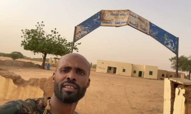 Sudanese army office speaks from Hamrat Al Wiz police headquarters, North Kordofan on Sept 6, 2026