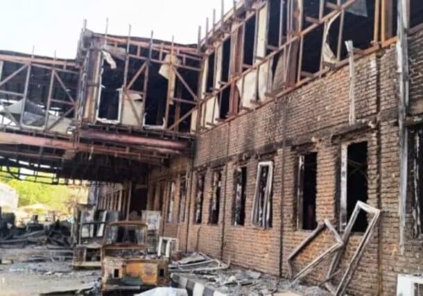 The ruins of Sudan's national radio headquarters in Omdurman, destroyed during fighting by the Sudanese army and the RSF paramilitary group