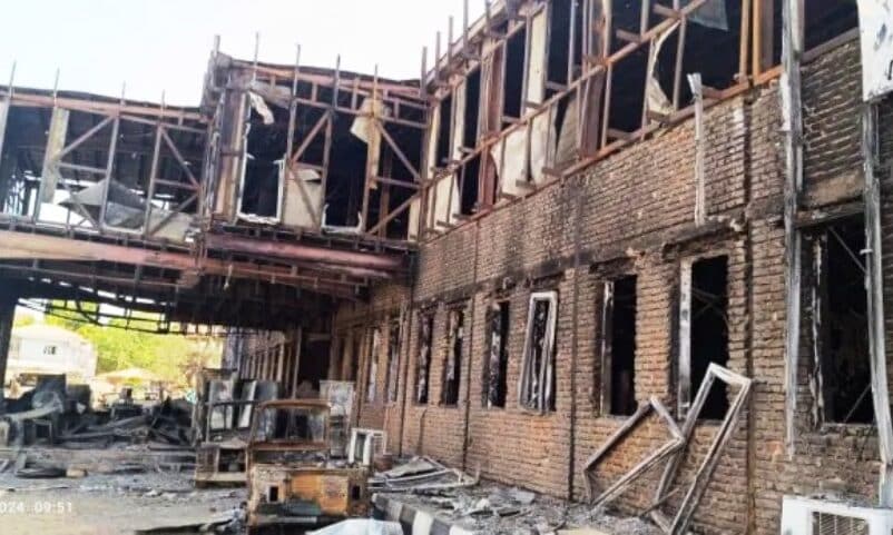 The ruins of Sudan's national radio headquarters in Omdurman, destroyed during fighting by the Sudanese army and the RSF paramilitary group