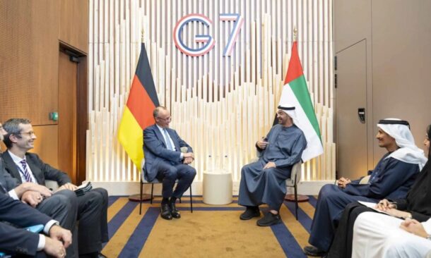 Friedrich Merz, German Chancellor, met with UAE President Mohamed bin Zayed Al Nahyan on the sidelines of the G7 Summit in Évian-les-Bains, France. on June 17, 2026