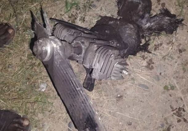 Wrekage of a drone downed in near Atbara and Setit dam complex, Gedaref state, on September 15, 2026