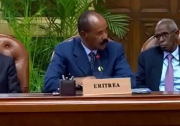 Eritrean President Isaias Afwerki speaks during the quartet meeting on Sudan in Egypt, October 4, 2026.