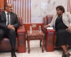 Foreign Affairs Undersecretary Amb. Agnes Adlino Orifa Oswaha meets with Sudan's Ambassador Isam Mohamed Hassan Karar in Juba on Oct. 19, 2026.