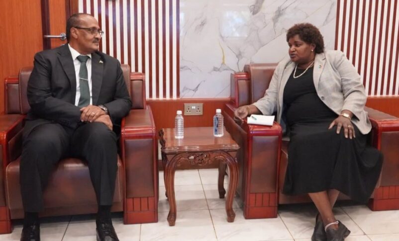 Foreign Affairs Undersecretary Amb. Agnes Adlino Orifa Oswaha meets with Sudan's Ambassador Isam Mohamed Hassan Karar in Juba on Oct. 19, 2026.