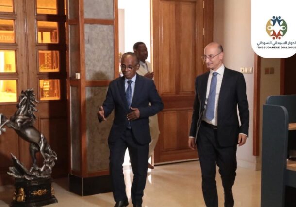 Osman Mirghani, spokesman for the dialogue preparatory committee, receives French special envoy Jean-Marie Safa in Khartoum, Sudan, October 18, 2026.