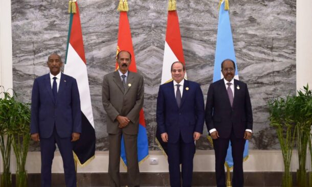 Leaders of Sudan, Eritrea, Egypt and Somalia pose for a photograph following a four-nation consultative summit in New Alamein, Egypt, October 4, 2026.