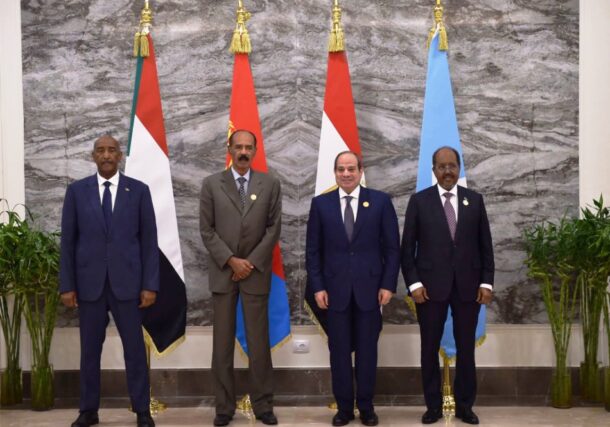 Leaders of Sudan, Eritrea, Egypt and Somalia pose for a photograph following a four-nation consultative summit in New Alamein, Egypt, October 4, 2026.