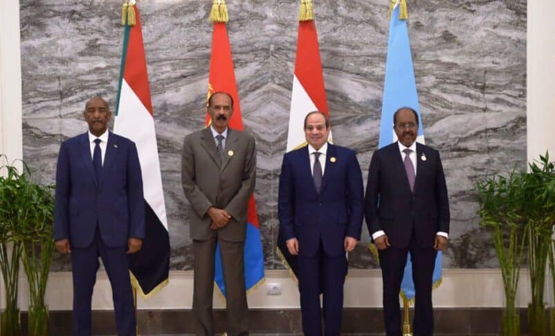 Leaders of Sudan, Eritrea, Egypt and Somalia pose for a photograph following a four-nation consultative summit in New Alamein, Egypt, October 4, 2026.