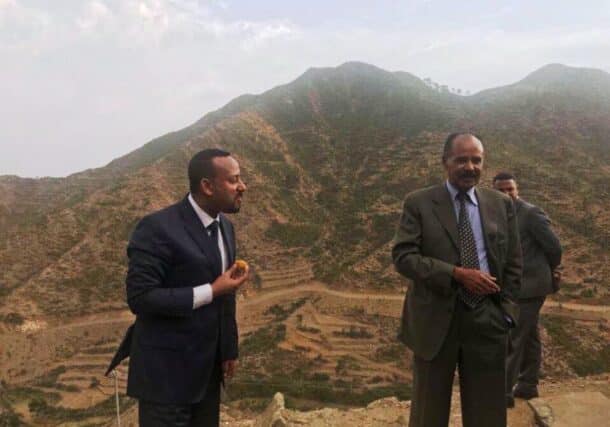 Eritrean President Isaias Afwerki and visiting Ethiopian Prime Minister Abiy Ahmed, file photo.