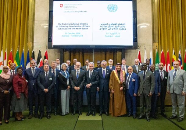 Participants at the 6th Consultative Meeting on Sudan pose in Geneva on Oct 21, 2026