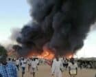 Smoke rises over Amiet Market in Abyei following a drone attack on Oct. 19, 2026