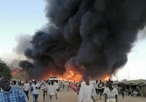 Smoke rises over Amiet Market in Abyei following a drone attack on Oct. 19, 2026