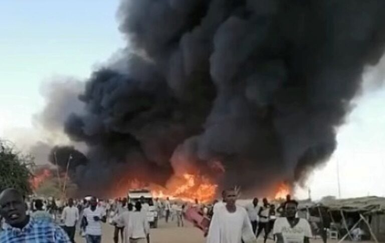 Smoke rises over Amiet Market in Abyei following a drone attack on Oct. 19, 2026