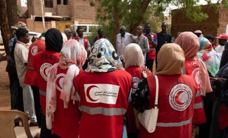Sudanese Red Crescent volunteers gather in Khartoum before carrying out humanitarian activities , IFRC file photo