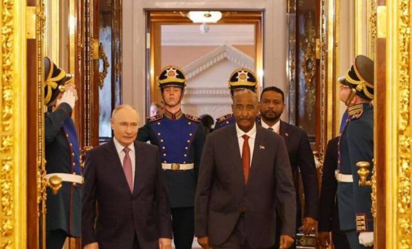 Sudan's Abdel Fattah al-Burhan and Russian President Vladimir Putin enter a meeting room for bilateral talks in Moscow, October 30, 20261