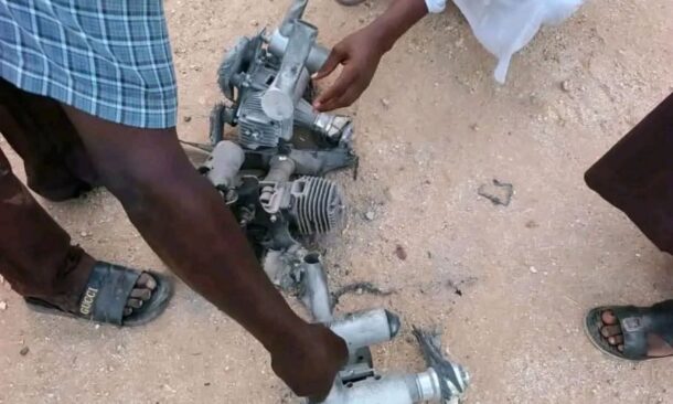Wreckage of a one-way attack drone that struck El Obeid, Sudan, October 9, 2026.