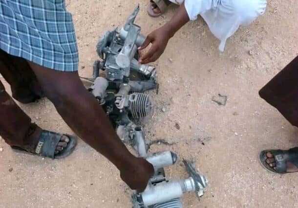 Wreckage of a one-way attack drone that struck El Obeid, Sudan, October 9, 2026.